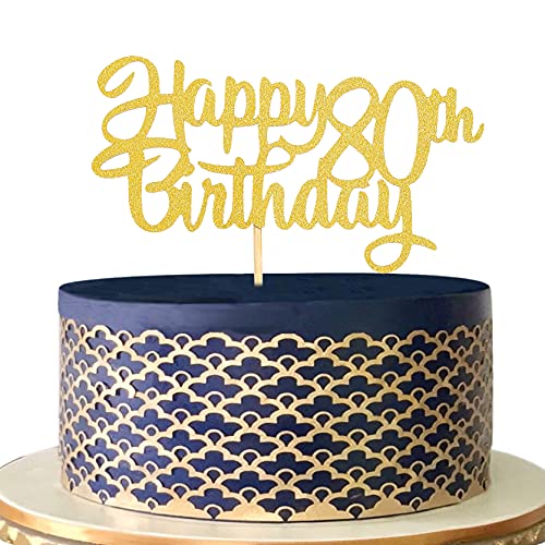 Tortenaufsatz zum 80. Geburtstag, goldfarbener Glitzer, 80. Geburtstag, Party-Kuchendekoration, Kuchendekoration, "Cheers to 80 Years"-Kuchendekoration, 80 Jahre altes Jubiläum (HB 80) von LeeLeeAn