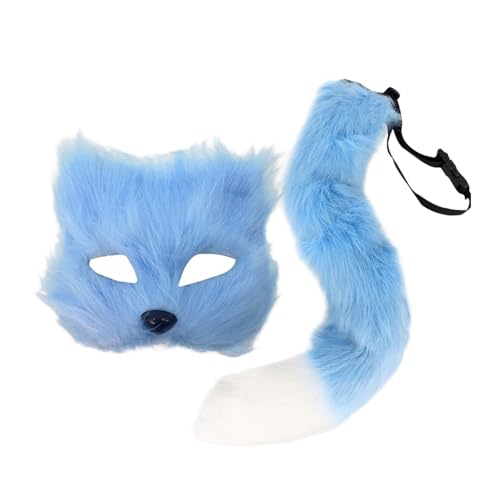 LeeQinersw 2 Stück Kostümzubehör Set mit Tiermaske Und Pelzschwanz Als Verkleidung für Erwachsene Weich Und für Rollenspiele für Feste Karneval Und Hallo, Blau LeeQinersw 2 Stück Kostümzubehör Set mit Tiermaske Und Pelzschwanz Als Verkleidung für Erwachsene Weich Und für Rollenspiele für Feste Karneval Und Hallo, Blau von LeeQinersw