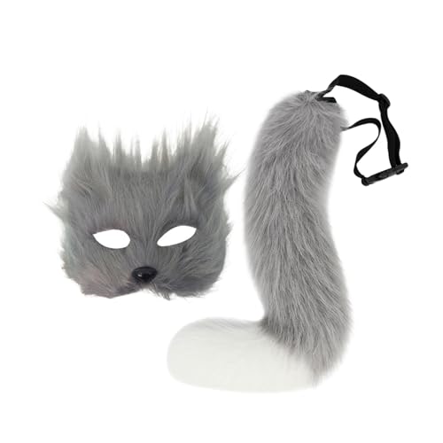 LeeQinersw 2 Stück Kostümzubehör Set mit Tiermaske Und Pelzschwanz Als Verkleidung für Erwachsene Weich Und für Rollenspiele für Feste Karneval Und Hallo, Grau LeeQinersw 2 Stück Kostümzubehör Set mit Tiermaske Und Pelzschwanz Als Verkleidung für Erwachsene Weich Und für Rollenspiele für Feste Karneval Und Hallo, Grau von LeeQinersw