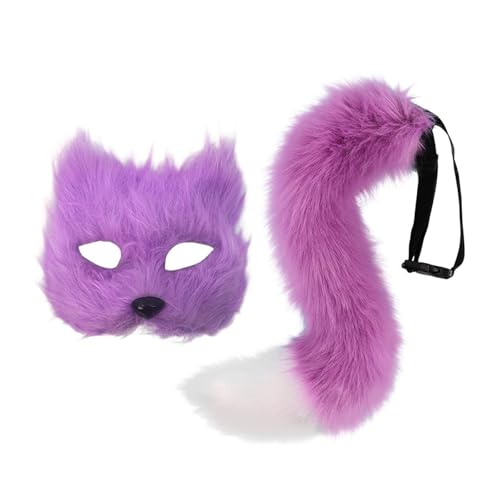 LeeQinersw 2 Stück Kostümzubehör Set mit Tiermaske Und Pelzschwanz Als Verkleidung für Erwachsene Weich Und für Rollenspiele für Feste Karneval Und Hallo, Lila LeeQinersw 2 Stück Kostümzubehör Set mit Tiermaske Und Pelzschwanz Als Verkleidung für Erwachsene Weich Und für Rollenspiele für Feste Karneval Und Hallo, Lila von LeeQinersw