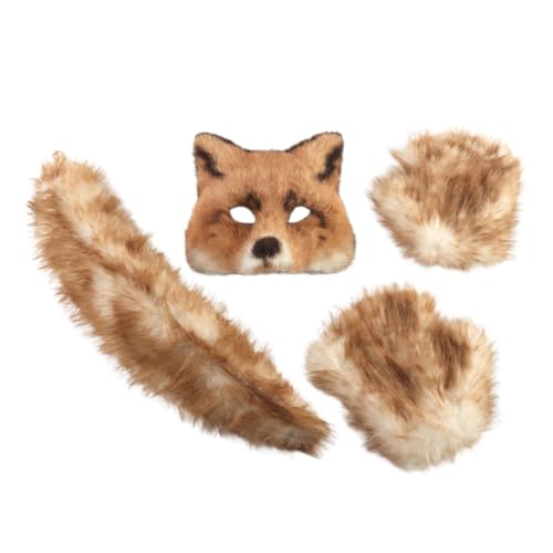 LeeQinersw 3 Stücke Cosplay Kostüm Rollenspiel Zubehör mit Maske Handschuhen Und Schwanz Als Weiche Tierverkleidung für Partys Maskenball Und Geburtstage, Khaki von LeeQinersw