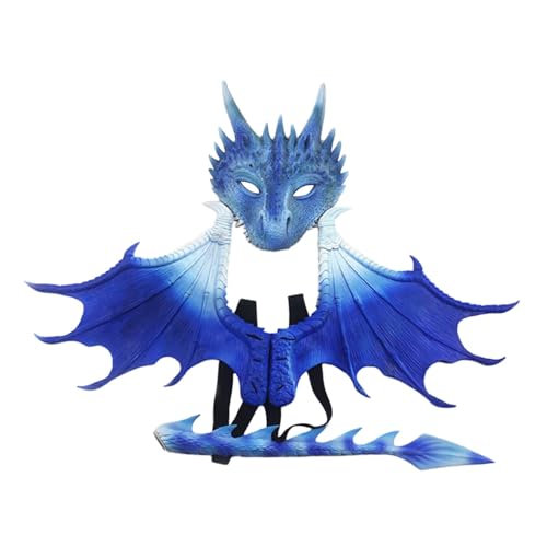 LeeQinersw Drachenkostüm für, Halloween, Verkleidung, Dinosaurierschwanz-Maskenflügel-Sets für Festivals, Blau LeeQinersw Drachenkostüm für, Halloween, Verkleidung, Dinosaurierschwanz-Maskenflügel-Sets für Festivals, Blau von LeeQinersw