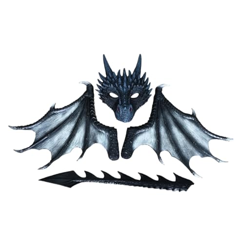 LeeQinersw Drachenkostüm für, Halloween, Verkleidung, Dinosaurierschwanz-Maskenflügel-Sets für Festivals, Schwarz LeeQinersw Drachenkostüm für, Halloween, Verkleidung, Dinosaurierschwanz-Maskenflügel-Sets für Festivals, Schwarz von LeeQinersw