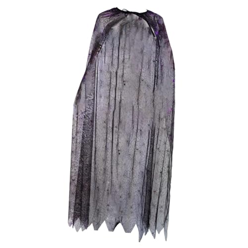 LeeQinersw Halloween Umhang Spinnennetz Mantel Hexen Kostüm Verkleidung mit Detailreichem Netzmuster für Einen Dramatischen Auftritt für Erwachsene Damen U, Schwarz Lila von LeeQinersw