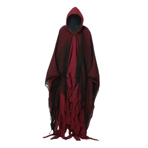 LeeQinersw Kapuzenumhang für Halloween Gruseliger Hexenmantel Mittelalterlicher Umhang Cosplay Robe Passend für Mottopartys Rollenspiele Festivals, Rot LeeQinersw Kapuzenumhang für Halloween Gruseliger Hexenmantel Mittelalterlicher Umhang Cosplay Robe Passend für Mottopartys Rollenspiele Festivals, Rot von LeeQinersw