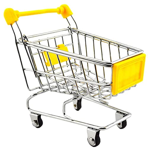 LeeQinersw Mini Einkaufswagen Als Kleiner Einkaufswagen Und Schreibtisch Organizer Lustiger Stifthalter Und Deko Objekt Aus Robustem Metall für Zuhause Und Büro, Gelb von LeeQinersw