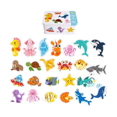 LeeQinersw Passende Puzzles für den Kindergarten, Lernspiele, kognitive Entwicklung, Anfänger, alte Eisenkisten-Puzzles, Meerestiere von LeeQinersw