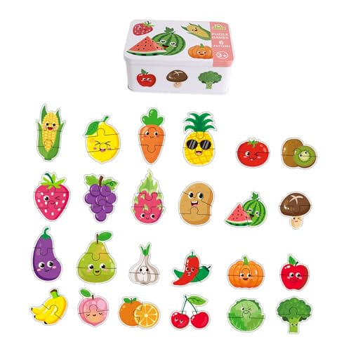 LeeQinersw Passende Puzzles für den Kindergarten, Lernspiele, kognitive Entwicklung, Anfänger, alte Eisenkisten-Puzzles, Obst Gemüse von LeeQinersw