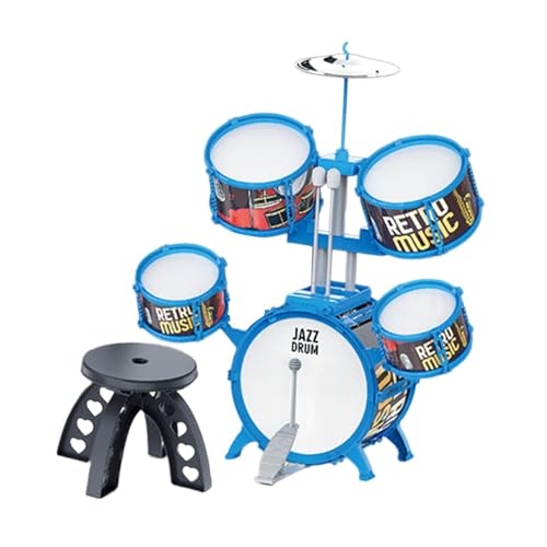 LeeQinersw Schlagzeug für Kinder für Anfänger, inklusive Trommelstöcke, Hocker, für Jungen und Mädchen, aus PVC, Entwicklungs-Musikspielzeug, Lernspielzeug für, Blauer Rand LeeQinersw Schlagzeug für Kinder für Anfänger, inklusive Trommelstöcke, Hocker, für Jungen und Mädchen, aus PVC, Entwicklungs-Musikspielzeug, Lernspielzeug für, Blauer Rand von LeeQinersw