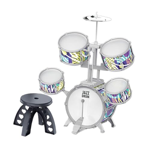 LeeQinersw Schlagzeug für Kinder für Anfänger, inklusive Trommelstöcke, Hocker, für Jungen und Mädchen, aus PVC, Entwicklungs-Musikspielzeug, Lernspielzeug für, Grauer Rand von LeeQinersw