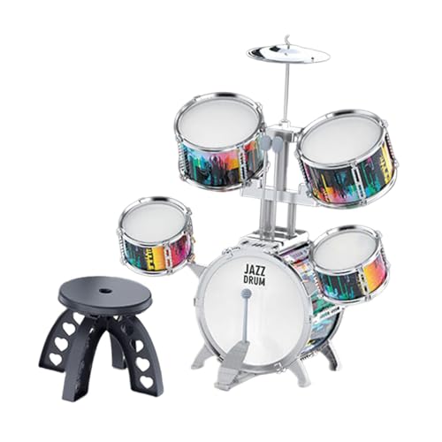 LeeQinersw Schlagzeug für Kinder für Anfänger, inklusive Trommelstöcke, Hocker, für Jungen und Mädchen, aus PVC, Entwicklungs-Musikspielzeug, Lernspielzeug für, Silberrand LeeQinersw Schlagzeug für Kinder für Anfänger, inklusive Trommelstöcke, Hocker, für Jungen und Mädchen, aus PVC, Entwicklungs-Musikspielzeug, Lernspielzeug für, Silberrand von LeeQinersw