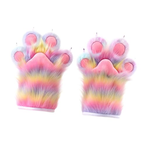 LeeQinersw Tierpfoten-Handschuhe, Plüsch-Handschuhe für Kostümparty, Halloween, Multicolor C von LeeQinersw