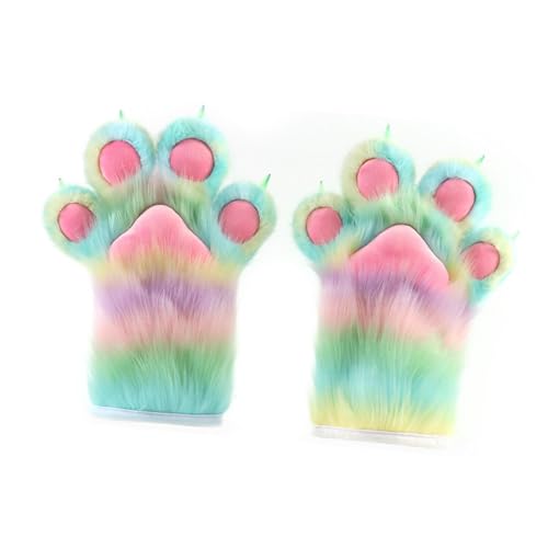 LeeQinersw Tierpfoten-Handschuhe, Plüsch-Handschuhe für Kostümparty, Halloween, Multicolor D von LeeQinersw