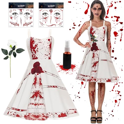 Halloween Kostüm Blutiges Kleid, Horror Braut Kostüm, Horror Braut Kostüm Mädchen, Zombie Braut Kostüm Damen, Braut Halloween Kostüm, Halloween Kleid Mädchen für Halloween Karneval Mottoparty Cosplay Halloween Kostüm Blutiges Kleid, Horror Braut Kostüm, Horror Braut Kostüm Mädchen, Zombie Braut Kostüm Damen, Braut Halloween Kostüm, Halloween Kleid Mädchen für Halloween Karneval Mottoparty Cosplay von Meanju