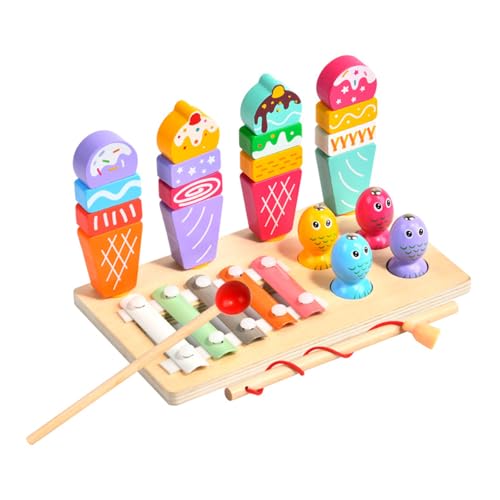 Säulenset, Angeln, Klavier, Holzspielzeug, DREI-in-Eins-Lernspielzeug, geeignet für Kinder im Alter von 18-40 Monaten von Leesenn