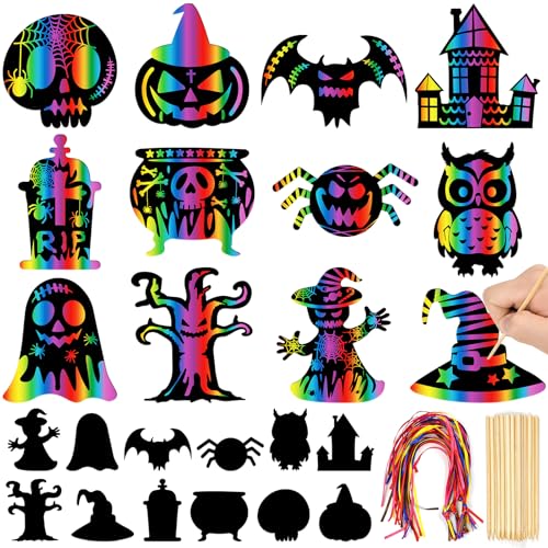 Leesgel 60 Stück Halloween Fledermaus Kratzbilder Kinder Kratzpapier,Halloween Kratzbilder Bastel Set für Kinder,Kratzpapier Regenbogen Kinder mit Holzstab und Band für Halloween Party Dekoration Leesgel 60 Stück Halloween Fledermaus Kratzbilder Kinder Kratzpapier,Halloween Kratzbilder Bastel Set für Kinder,Kratzpapier Regenbogen Kinder mit Holzstab und Band für Halloween Party Dekoration von Leesgel