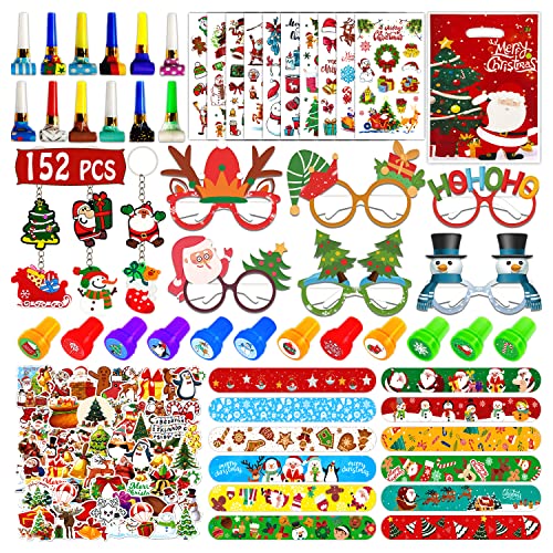 Leesgel Weihnachten Party Mitgebsel, 152 Weihnachtsgeschenke für Kinder - Weihnachten Geschenktüten Tattoo Kinder Aufkleber Stempel Schlüsselanhänger Schlagarmbänder, Weihnachtsdeko Kinder Geschenke von Leesgel