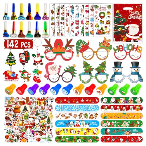 Leesgel Weihnachten Party Mitgebsel, 152 Weihnachtsgeschenke für Kinder - Weihnachten Geschenktüten Tattoo Kinder Aufkleber Stempel Schlüsselanhänger Schlagarmbänder, Weihnachtsdeko Kinder Geschenke von Leesgel