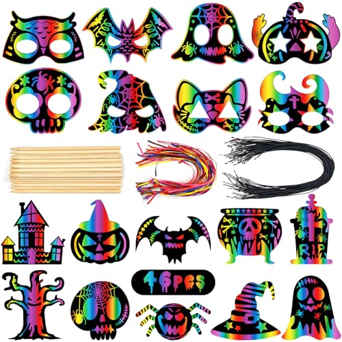 Leesgel Halloween Kratzbilder für Kinder,46 Stück Halloween Kratzbilder Masken Kinder Bastel Set,Kratzpapier Regenbogen Kinder mit Elastischen Kordeln und Band für Halloween Kinder Party Leesgel Halloween Kratzbilder für Kinder,46 Stück Halloween Kratzbilder Masken Kinder Bastel Set,Kratzpapier Regenbogen Kinder mit Elastischen Kordeln und Band für Halloween Kinder Party von Leesgel