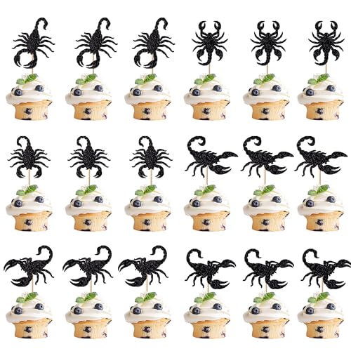 Leetaivie 18 Stück Skorpion-Cupcake-Topper, Glitzer, 12 Sternbilder, Skorpion, Geburtstagskuchendekorationen, Tier-Insekten-Thema, Geburtstagsdekoration für Babyparty, Jungen, Mädchen, Happy Birthday von Leetaivie
