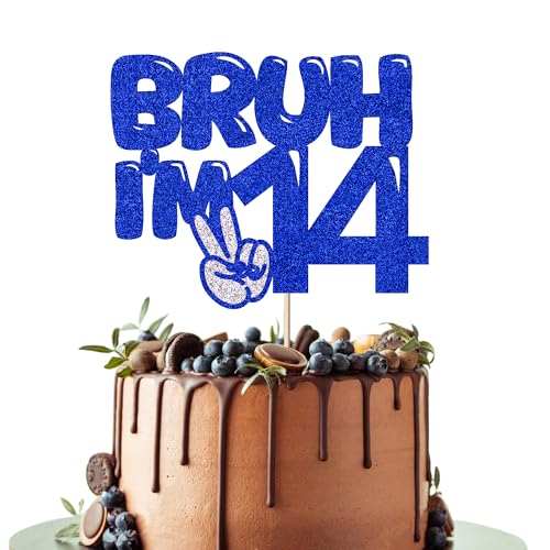 Leetaivie Blauer glitzernder Bruh I'm 16 Tortenaufsatz, Happy 16th Birthday Cake Pick Bro I'm 16 It's My Sixteen Birthday, Kuchendekoration für Teenager, Jungen, Mädchen, 16. Geburtstag von Leetaivie