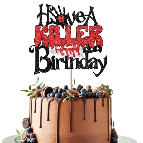 Leetaivie Halloween-Geburtstagstortenaufsatz, Happy Halloween Themed Geburtstag Party Dekorationen, Kinder Junge Mann Mädchen Erwachsene Geburtstag Supplies Blutige Horror Motto Party Kuchen von Leetaivie