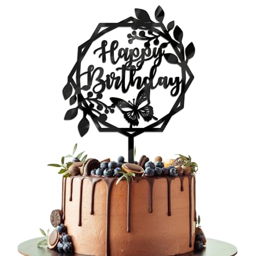 Leetaivie Happy Birthday Cake Topper, Acrylic Happy Birthday Cake Topper, Kids or Adults for Birthday Party Cake Topper, Boys and Girls Birthday Party Cake Decorations Double Sided Gold Acrylic von Leetaivie