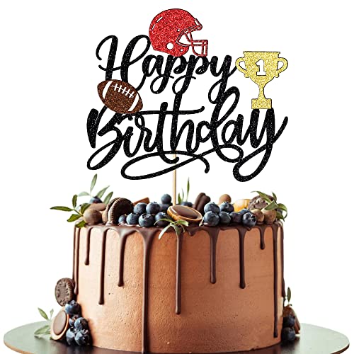 Leetaivie Happy Birthday Tortenaufsatz, Fußball-Geburtstagskuchenaufsatz, Rugbyball, Trophäe, Sport, Spieltag, Super Bowl Touchdown-Themen-Dekorationen, Fußball-Sportthema, Jungen und Mädchen, von Leetaivie