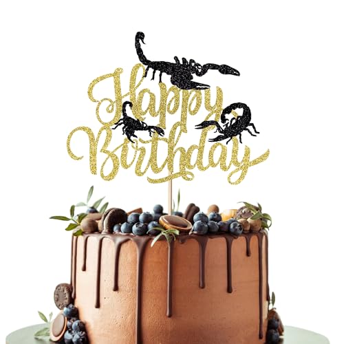 Leetaivie Skorpion Cake Topper, Glitter 12 Sternbild Skorpion Geburtstag Kuchen Dekorationen, Tier Insekt Thema Geburtstag Dekor für Baby Shower Jungen Mädchen Happy Birthday Party Dekorationen (Gold von Leetaivie