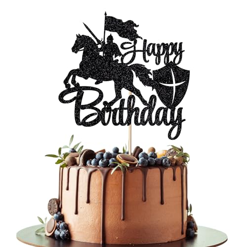 Leetaivie Tortenaufsatz, Motiv: Ritter "Happy Birthday", Mittelalterliche Ritter-Thema, Happy Birthday-Dekoration, Vintage-Ritter-Thema, Geburtstagsparty, Kuchendekoration von Leetaivie