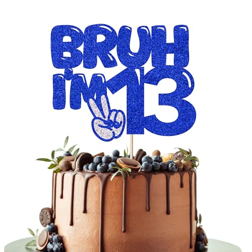 Leetaivie Tortenaufsatz Bruh I'm 16, Blau mit Glitzer, "Happy 16th Birthday", Bro I'm 16 It's My Sixteen Birthday, Kuchendekoration für Teenager, Jungen, Mädchen, 16. Geburtstag von Leetaivie
