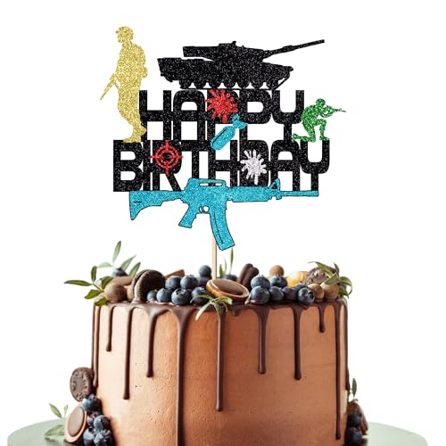 Leetaivie Tortenaufsatz mit Aufschrift "Happy Birthday", glitzernder Soldatentag, Veteranen, Kuchendekoration, Airman, Ruhestand, Militär-Thema für Kinder, Jungen, Männer, Geburtstagsparty-Zubehör von Leetaivie