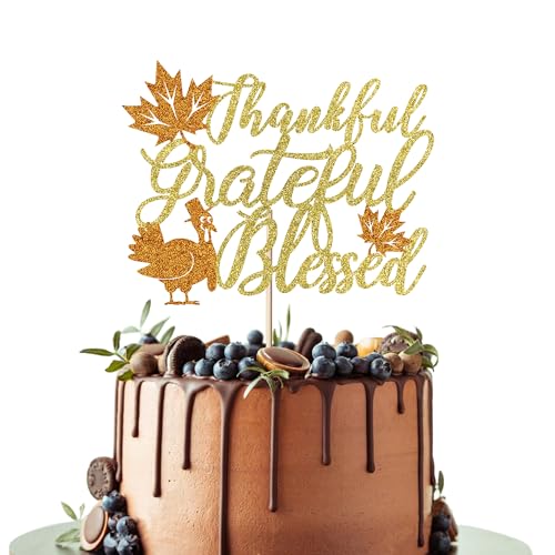 Leetaivie Tortenaufsatz mit Aufschrift "Thankful Grateful Blessed", Thanksgiving-Kuchendekorationen, Gracias Herbst-Festival-Party-Kuchenaufsatz, Dankeschön, Happy Friends Giving, Happy Thanksgiving von Leetaivie