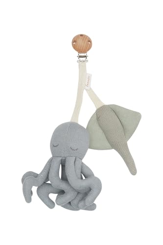 Leevje Kinderwagenanhänger „Octopus“ aus Bio-Baumwolle (20 cm) – Babyspielzeug für Kinderwagen, Babyschale Spielzeug – Neugeborenen Spielzeug mit Knister- & Quietscheffekt – Geschenkidee zur Geburt von Leevje