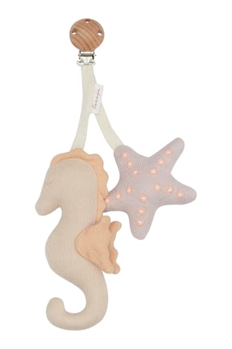 Leevje Kinderwagenanhänger „Seahorse“ aus Bio-Baumwolle (20 cm) – Babyspielzeug für Kinderwagen, Babyschale Spielzeug – Neugeborenen Spielzeug mit Knister- & Quietscheffekt – Geschenkidee zur Geburt von Leevje