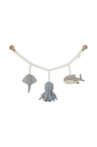 Leevje Kinderwagenkette „Octopus“ aus Bio-Baumwolle (50 cm, 3 Elemente) – Sinnvolles Babyspielzeug zur Förderung der Sinne – Geschenk zur Geburt mit Rassel-, Knister- & Quietschelement von Leevje