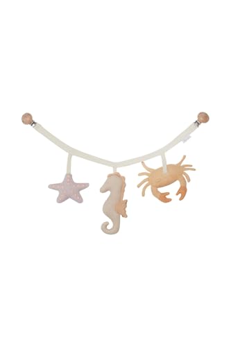 Leevje Kinderwagenkette „Seahorse“ aus Bio-Baumwolle (50 cm, 3 Elemente) – Sinnvolles Babyspielzeug zur Förderung der Sinne – Geschenk zur Geburt mit Rassel-, Knister- & Quietschelement von Leevje