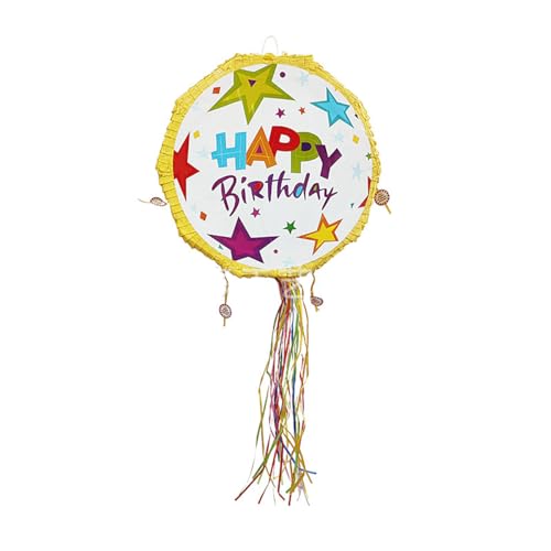 Happy Birthday Pinata-Set mit Stab und Augenbinde für Kindergeburtstag, Party, Babyparty, Spielzubehör, Dekoration, gelber Stern von Leezeshaw