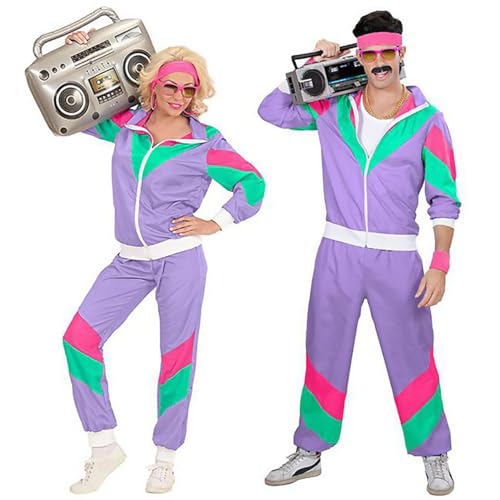 Leezeshaw 80er 90er Jahre Muschelanzug Kostüm Retro 80er Trainingsanzug für Damen Herren, 80er 90er Hippie Kostüm Outfit Hip Hop Rapper Dress Up für Karneval Party, violett, L von Leezeshaw