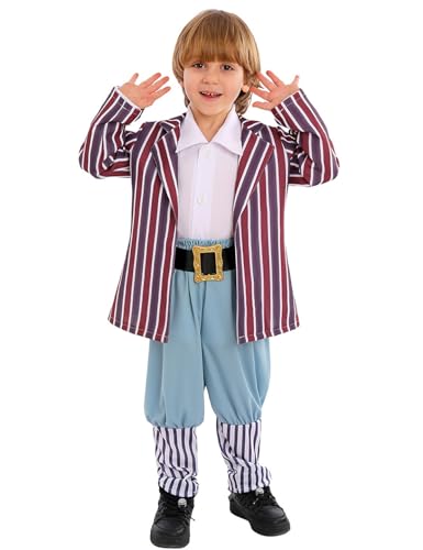 Leezeshaw Kinder Oompa Loompa Kostüm Jungen Mädchen Cosplay Willy Wonka Oompa Loompa Outfit Anzüge für Halloween Party Schule Bühne von Leezeshaw