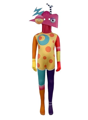 Leezeshaw Zooble Kostüm für Kinder, Erwachsene Kinder Zooble Kostüm Jumpsuit, The Amazing Digital Circus Fancy Dress mit Kopfbedeckung für Karneval und Halloween von Leezeshaw
