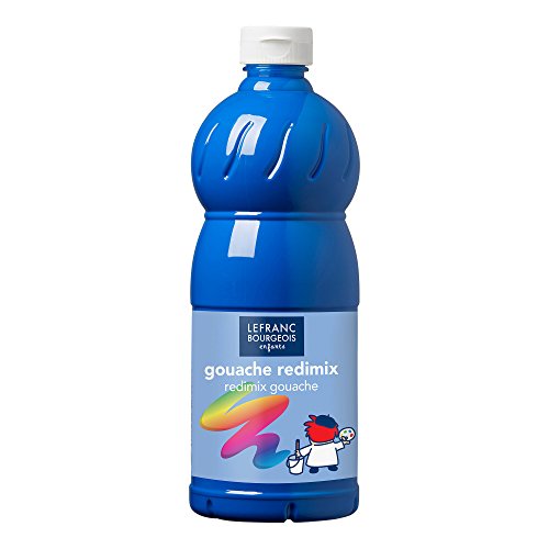 Lefranc Bourgeois 188032 flüssige Tempera Redimix Farbe, leuchtende Gouachefarbe auf Wasserbasis, hohe Deckkraft, hervorragenden Maleigenschaften, gebrauchsfertig, 1000ml Flasche - Primärblau von Lefranc Bourgeois