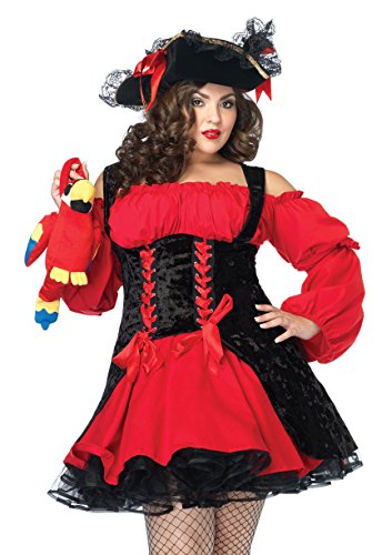 LEG AVENUE 83157 - Samt Piraten Kostüm Mit Schnüren Damen Karneval, Größe 1X/2X (EUR 44-46) von LEG AVENUE