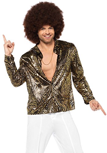 LEG AVENUE 85586 - goldfolie Disco Shirt mit Knöpfen und Zebra Druck, Männer Karneval Kostüm Fasching, XL, schwarz/gold von LEG AVENUE