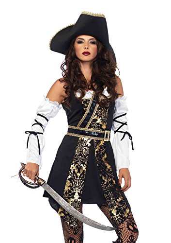 Leg Avenue 85563 4 teilig Set Meer Seeräuber, Damen Karneval Kostüm Fasching, M, schwarz/Gold von LEG AVENUE