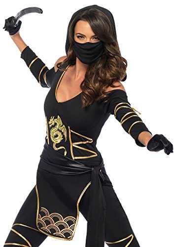 Leg Avenue 85629 3 teilig Set Stealth Ninja, Damen Karneval Kostüm Fasching, L, schwarz/Gold von LEG AVENUE