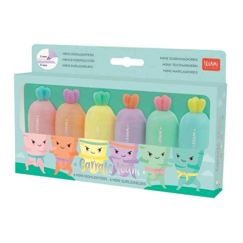 LEGAMI Mini-Textmarker Set 6 Stück - Carrate Team Karotte von Legami