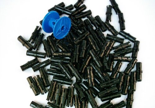 100 Stück LEGO TECHNIC "Pin" in Schwarz. Dazu eine Kabelrolle in Blau. von LEGO