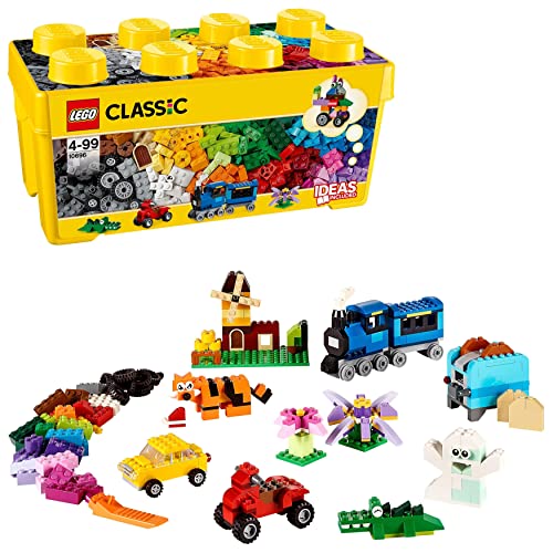 LEGO Classic Mittelgroße Bausteine-Box, Konstruktionsspielzeug für Mädchen und Jungen zum Bauen von Autos, Tieren und mehr, mit Aufbewahrungsbox, Geschenk-Set für Kinder ab 4 Jahren 10696 von LEGO