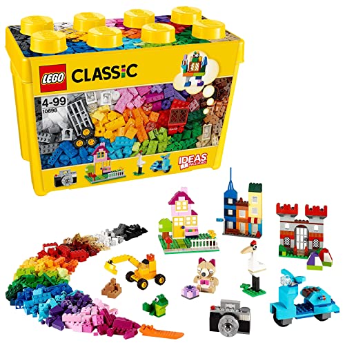 LEGO Classic Große Bausteine-Box, Konstruktionsspielzeug für Mädchen und Jungen mit Aufbewahrungsbox, enthält Bunte Steine, Reifen, Türen, etc. in 33 Farben, Geschenk für Kinder ab 4 Jahren 10698 von LEGO